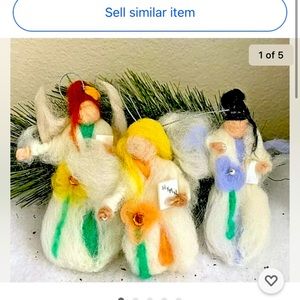 SET OF THREE NEEDLE FELTED WOOL ANGEL ORNAMENTS